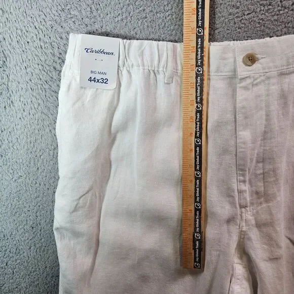 $89 NWT Caribbean Roundtree & Yorke Linen Pants‎ Men 44 x 32 Elastic Waist White